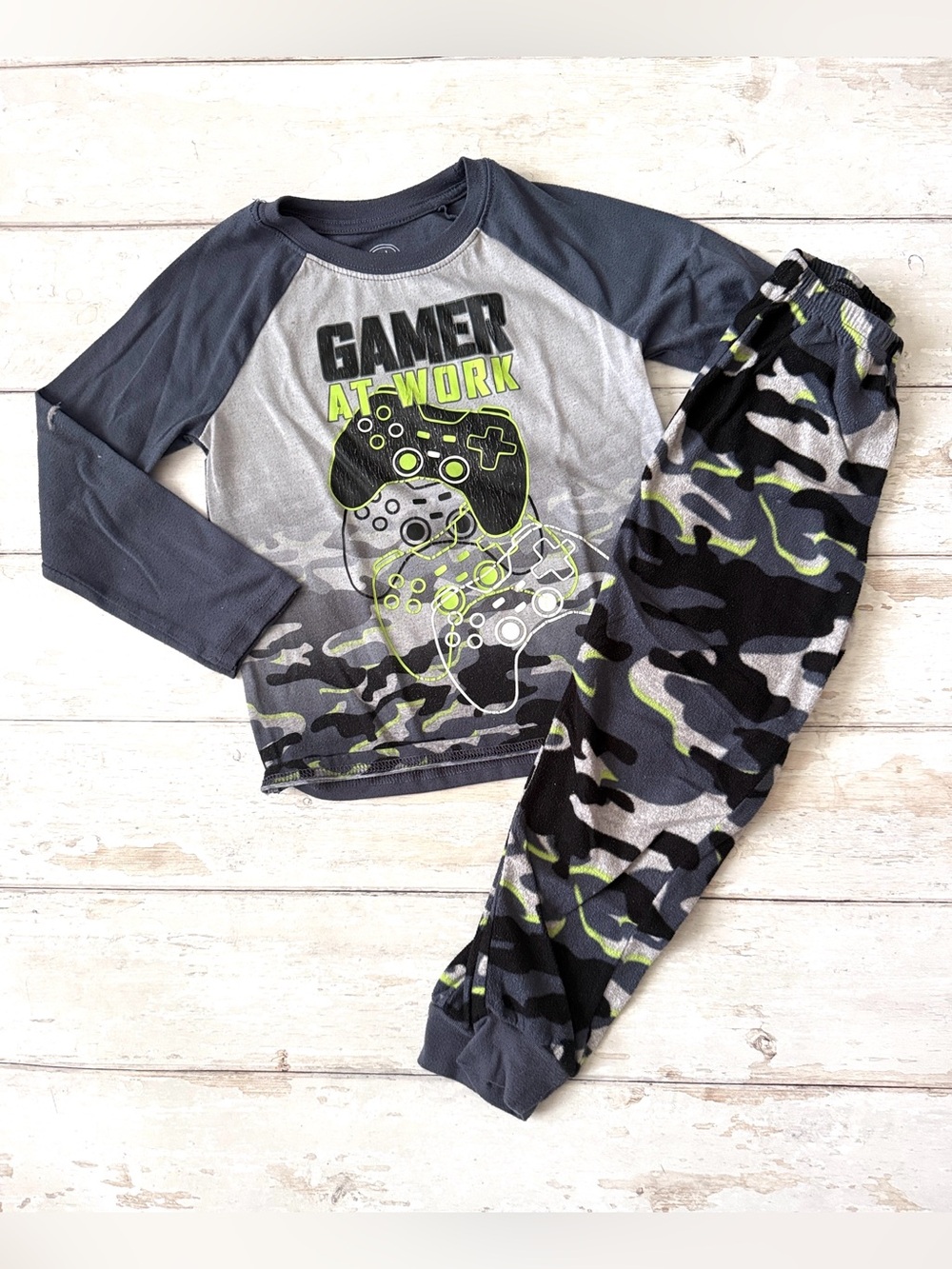 Boys XS 4/5 Wonder Nation Fleece Camo Gamer Videogames Pjs Set 4T 5T Pajamas